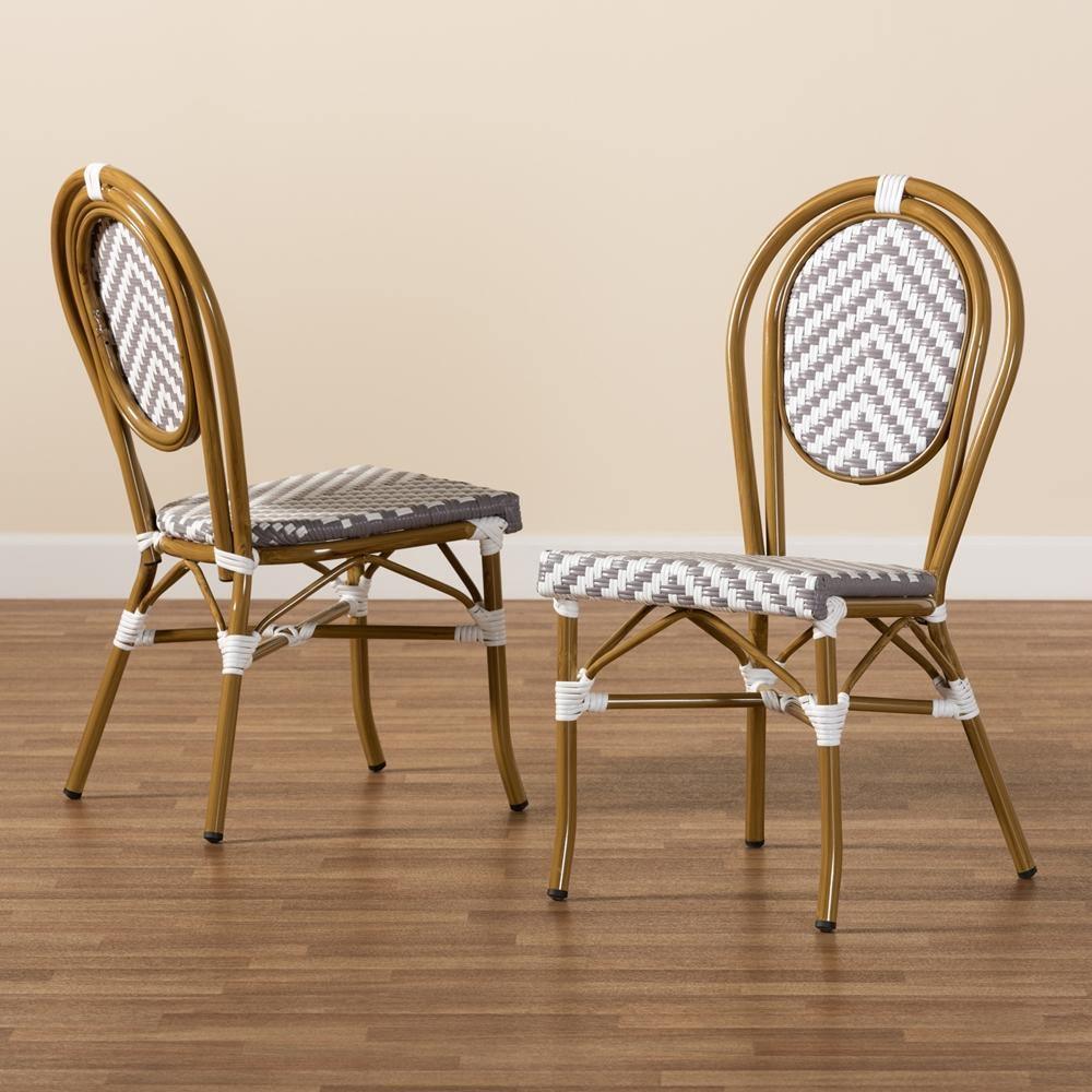 Alaire Classic French Indoor and Outdoor Grey and White Bamboo Style Stackable 2-Piece Bistro Dining Chair Set FredCo