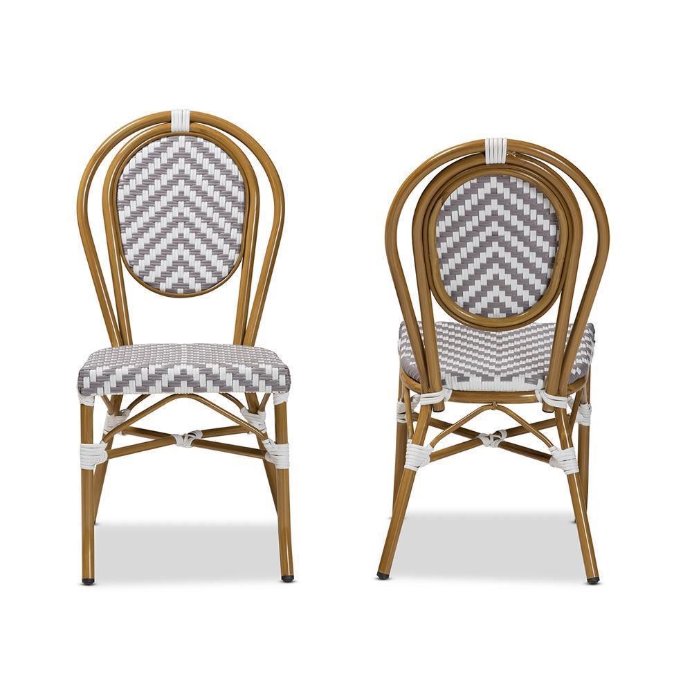 Alaire Classic French Indoor and Outdoor Grey and White Bamboo Style Stackable 2-Piece Bistro Dining Chair Set FredCo