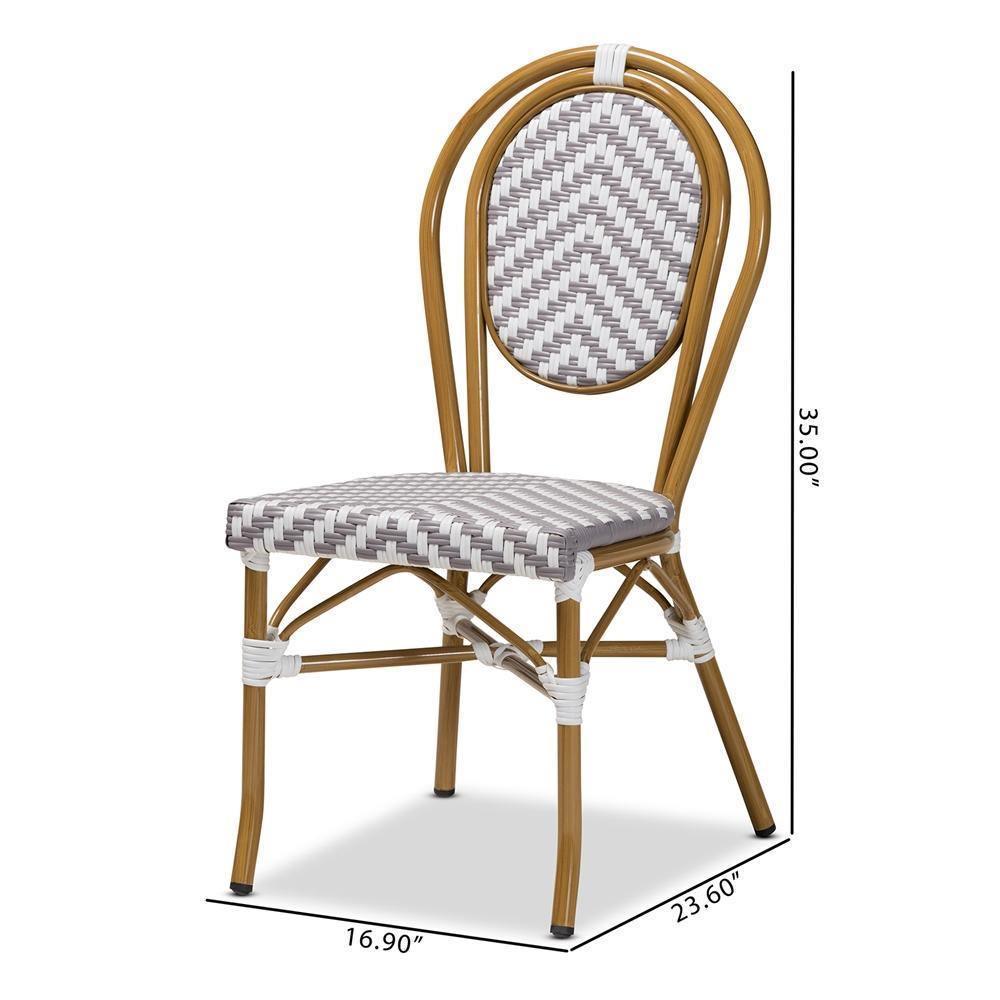 Alaire Classic French Indoor and Outdoor Grey and White Bamboo Style Stackable 2-Piece Bistro Dining Chair Set FredCo