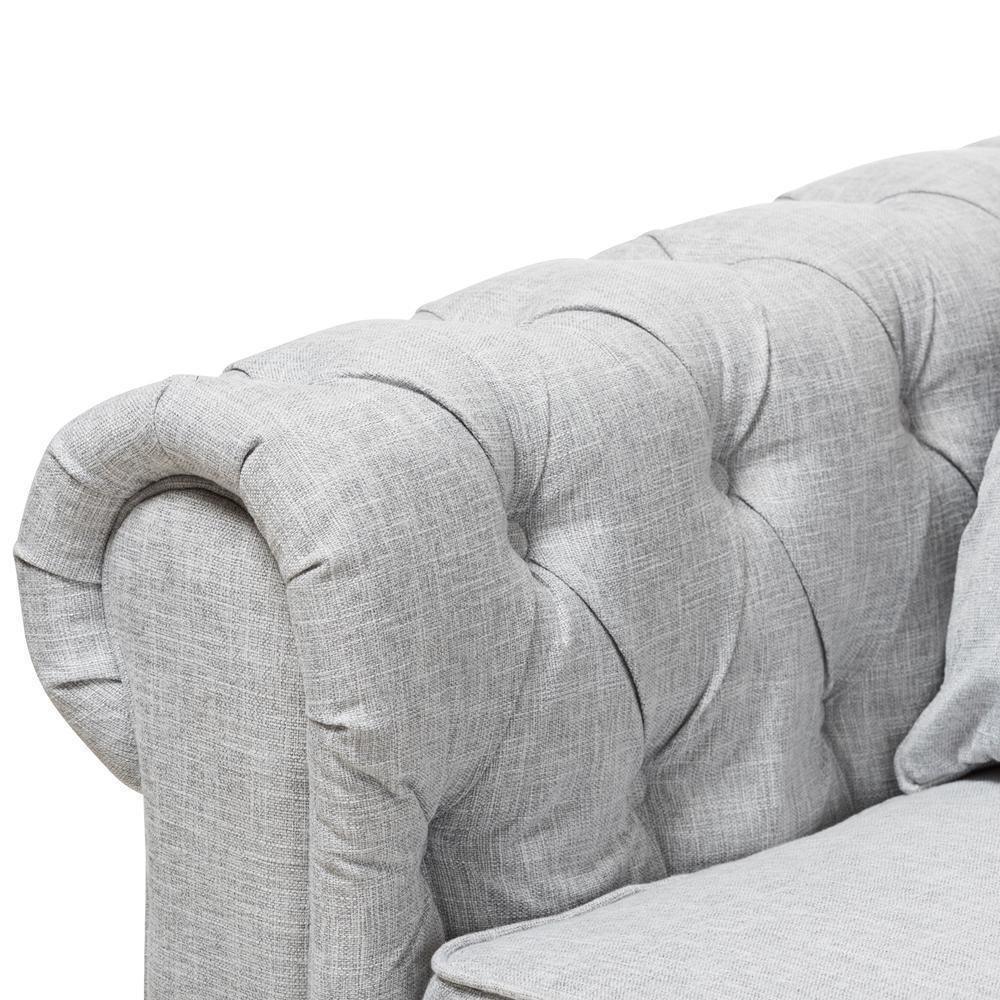 Alaise Modern Classic Grey Linen Tufted Scroll Arm Chesterfield 3-Piece Living Room Set FredCo