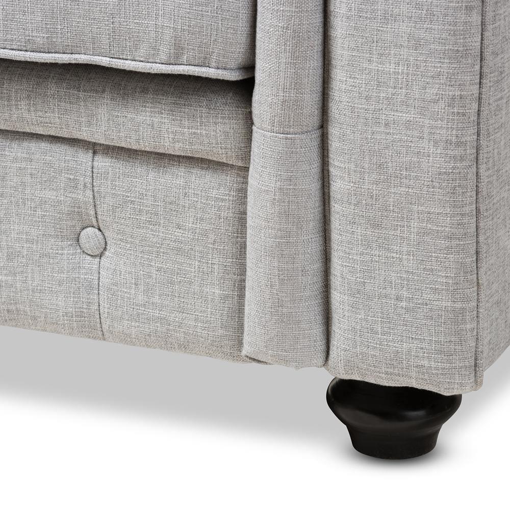 Alaise Modern Classic Grey Linen Tufted Scroll Arm Chesterfield Loveseat FredCo