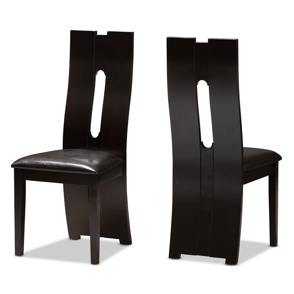 Alani Modern and Contemporary Dark Brown Faux Leather Upholstered Dining Chair Set of 2 FredCo