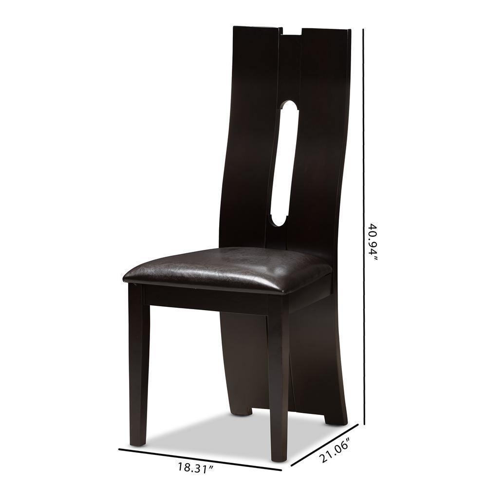 Alani Modern and Contemporary Dark Brown Faux Leather Upholstered Dining Chair Set of 2 FredCo