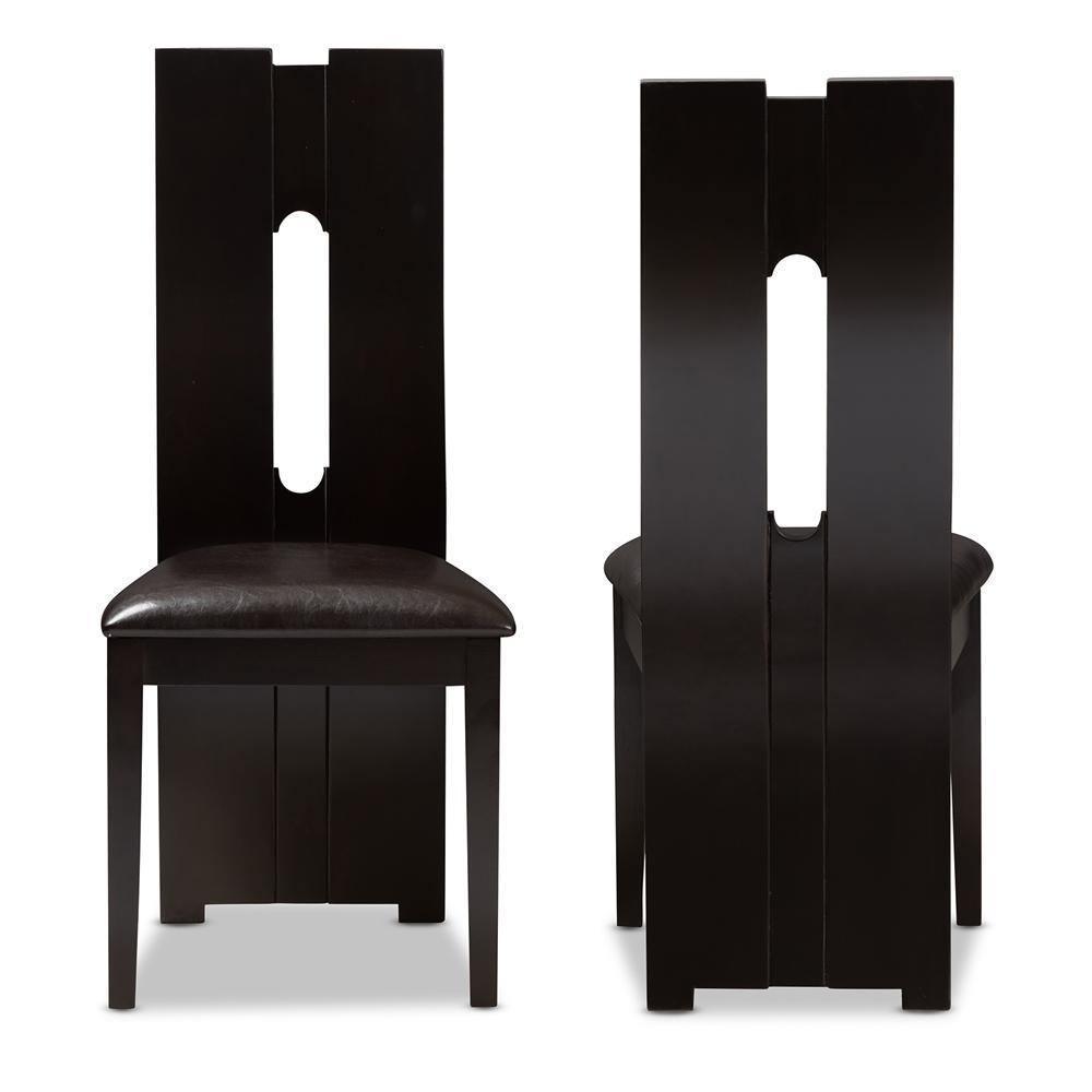 Alani Modern and Contemporary Dark Brown Faux Leather Upholstered Dining Chair Set of 2 FredCo
