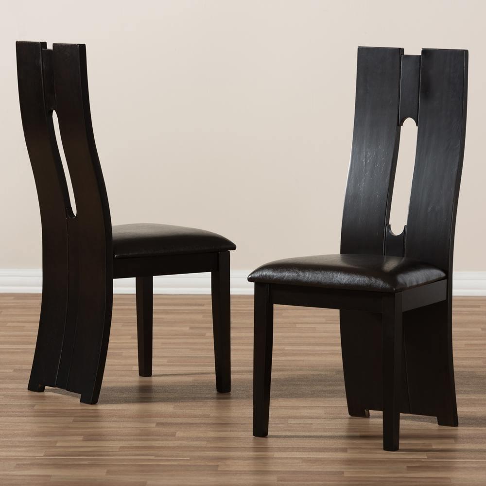 Alani Modern and Contemporary Dark Brown Faux Leather Upholstered Dining Chair Set of 2 FredCo