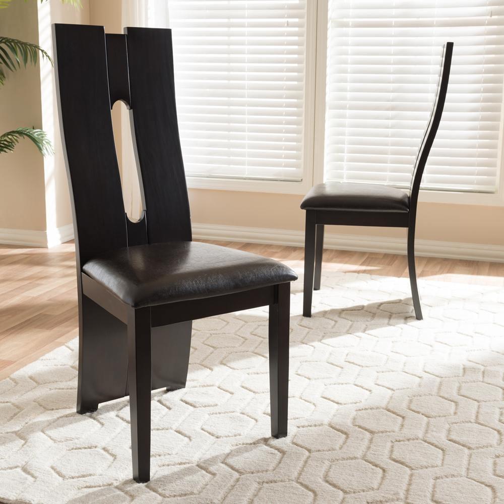 Alani Modern and Contemporary Dark Brown Faux Leather Upholstered Dining Chair Set of 2 FredCo