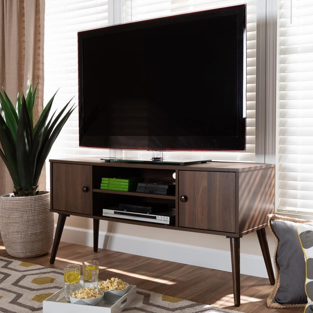 Alard Mid-Century Modern Walnut Brown Finished 2-Door Wood TV Stand FredCo