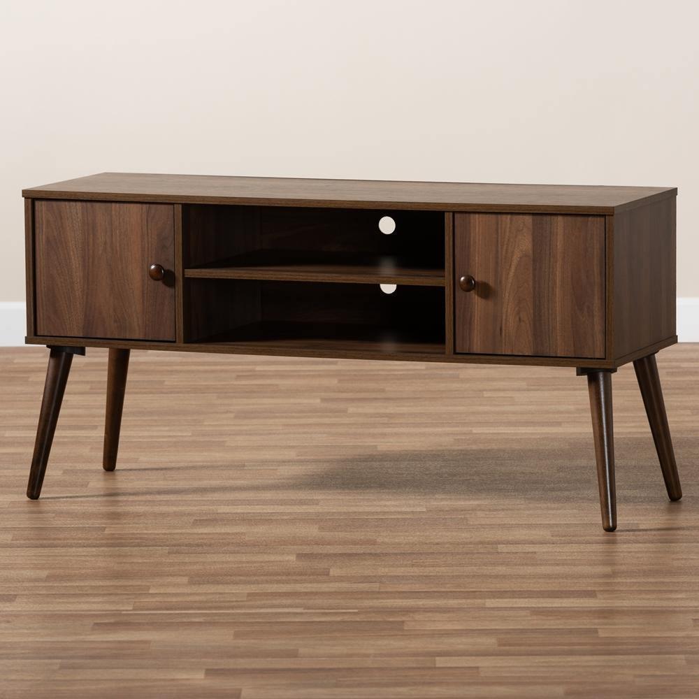 Alard Mid-Century Modern Walnut Brown Finished 2-Door Wood TV Stand FredCo