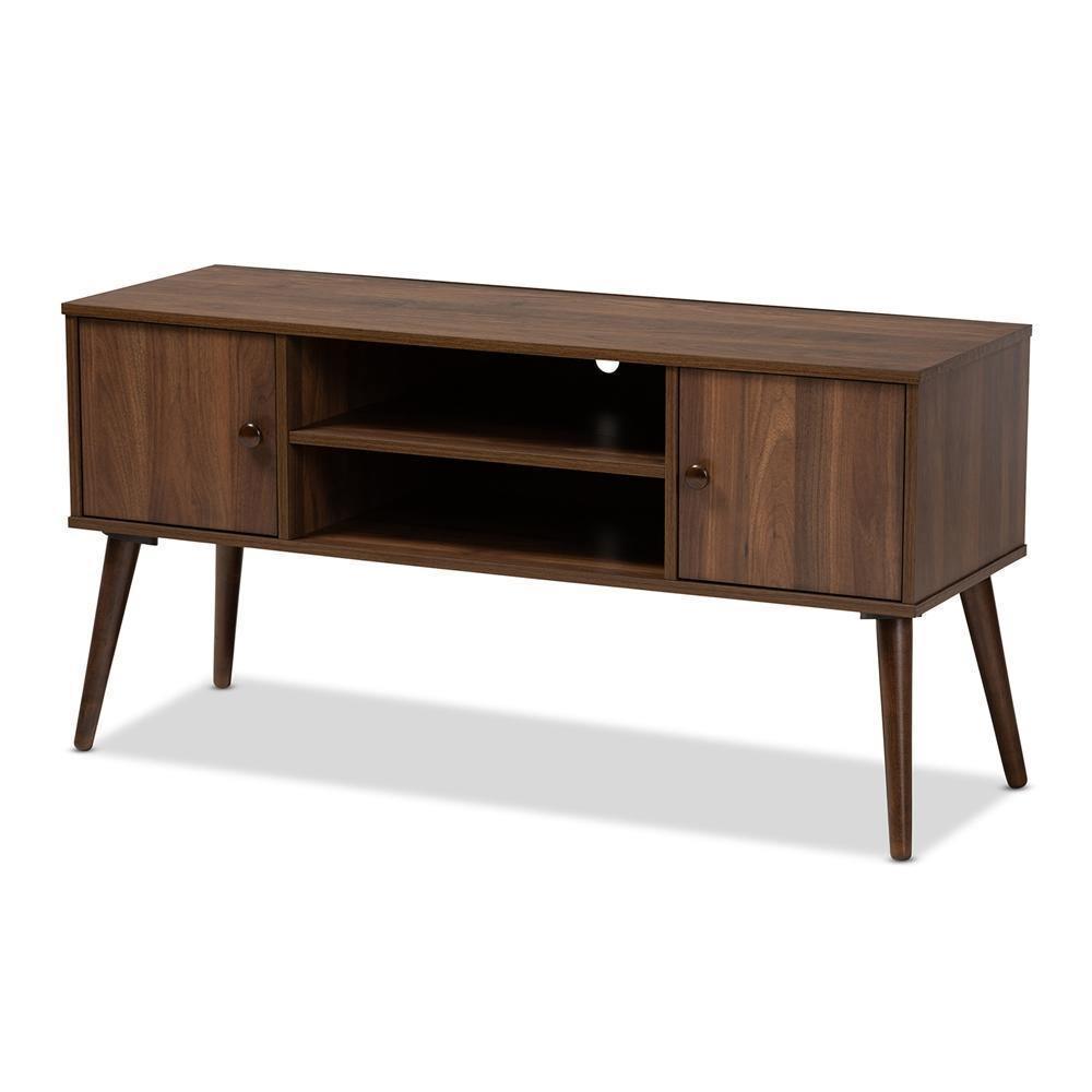 Alard Mid-Century Modern Walnut Brown Finished 2-Door Wood TV Stand FredCo