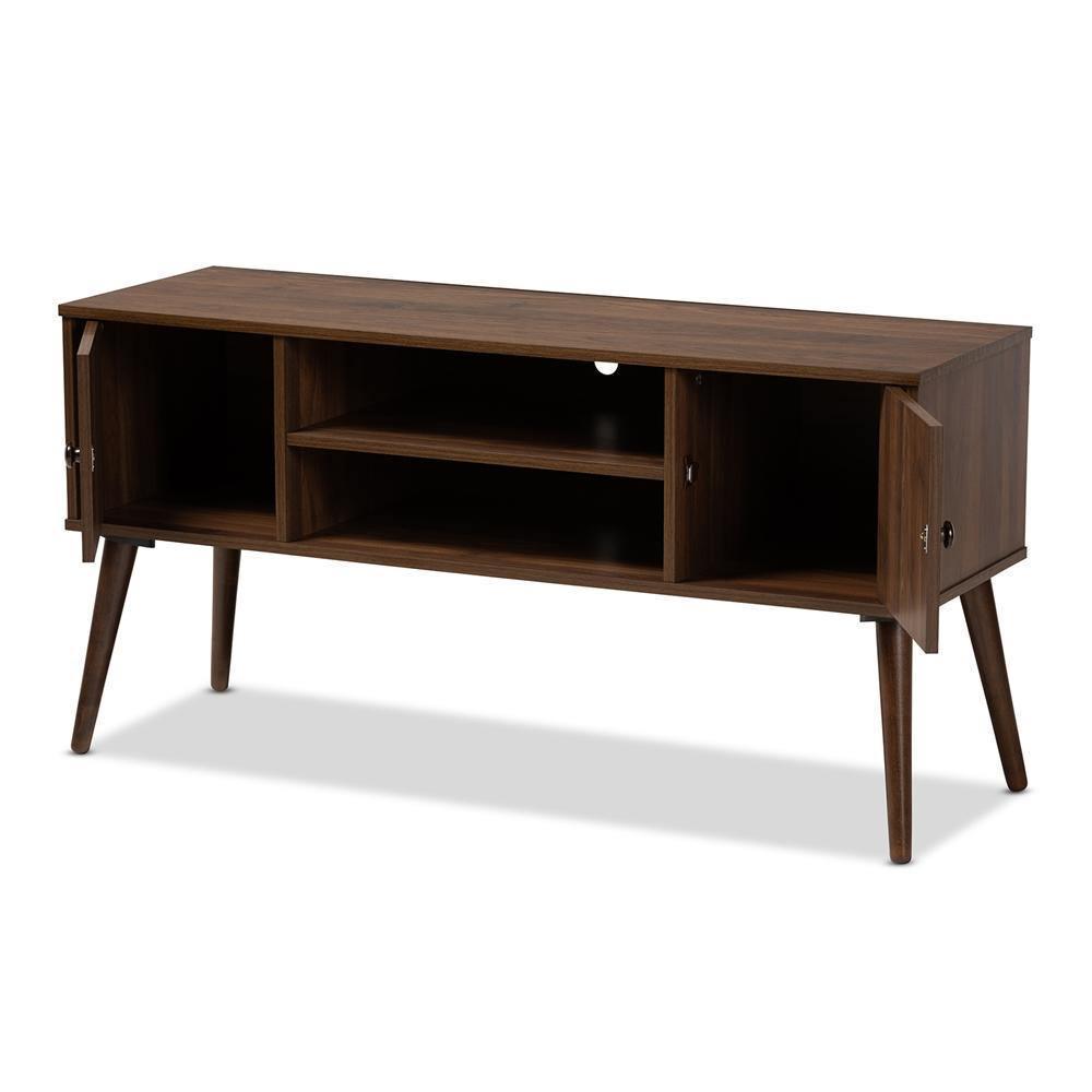 Alard Mid-Century Modern Walnut Brown Finished 2-Door Wood TV Stand FredCo