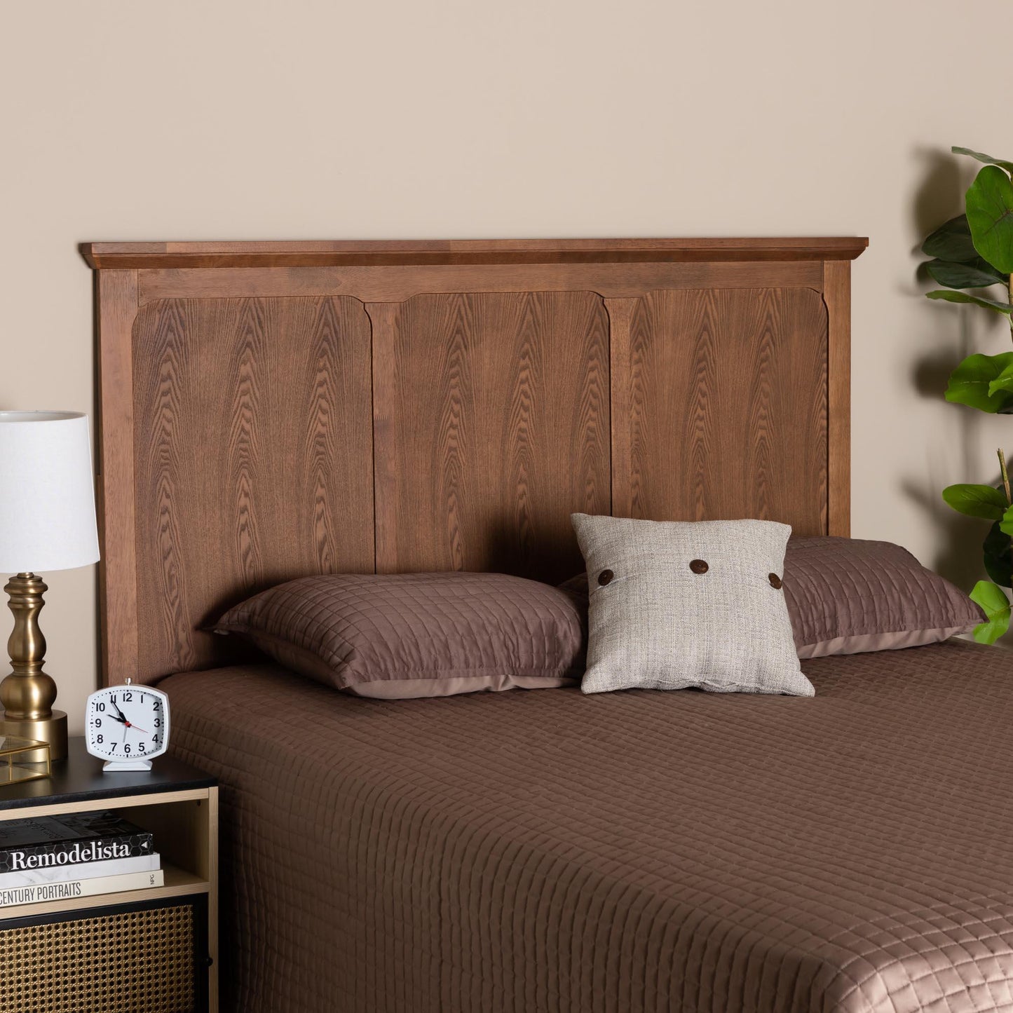 Alarice Classic and Traditional Ash Walnut Finished Wood Queen Size Headboard FredCo