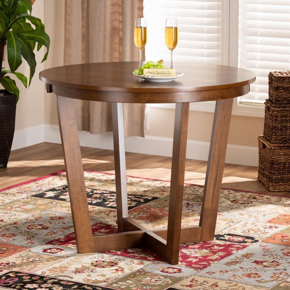 Alayna Modern and Contemporary Walnut Brown Finished 35-Inch-Wide Round Wood Dining Table FredCo