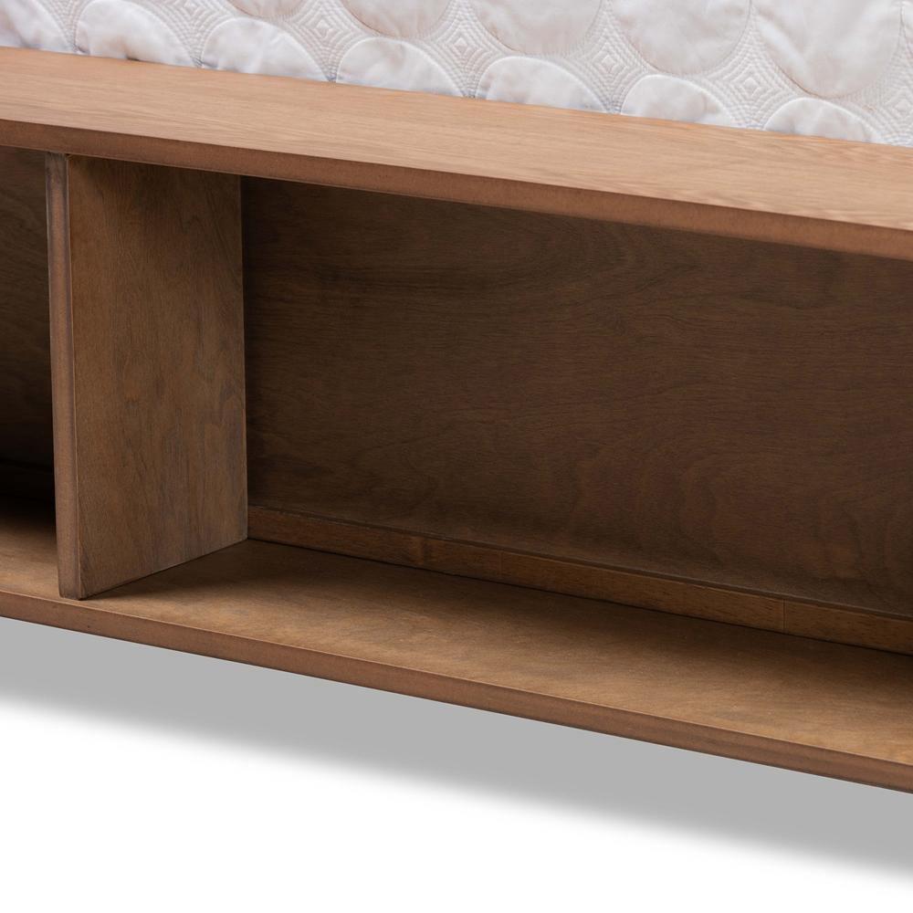 Alba Modern Transitional Ash Walnut Brown Finished Wood King Size 4-Drawer Platform Storage Bed with Built-In Shelves FredCo