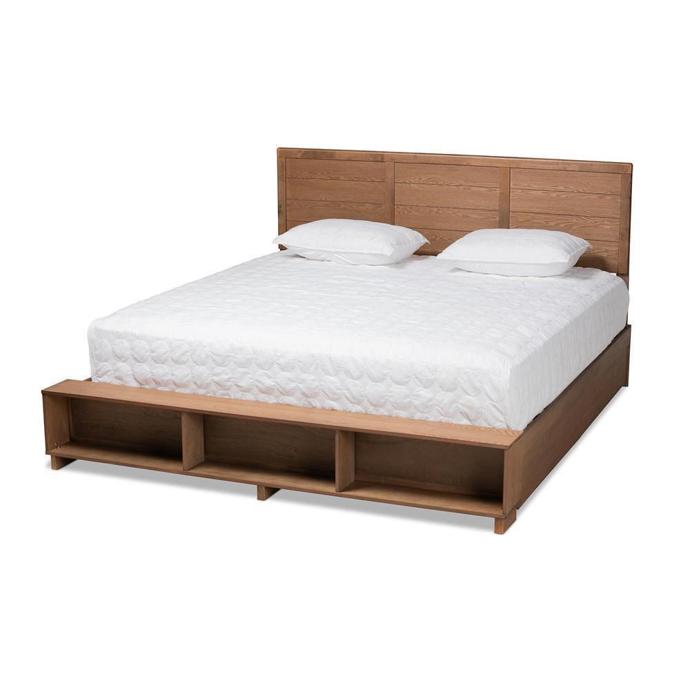 Alba Modern Transitional Ash Walnut Brown Finished Wood King Size 4-Drawer Platform Storage Bed with Built-In Shelves FredCo