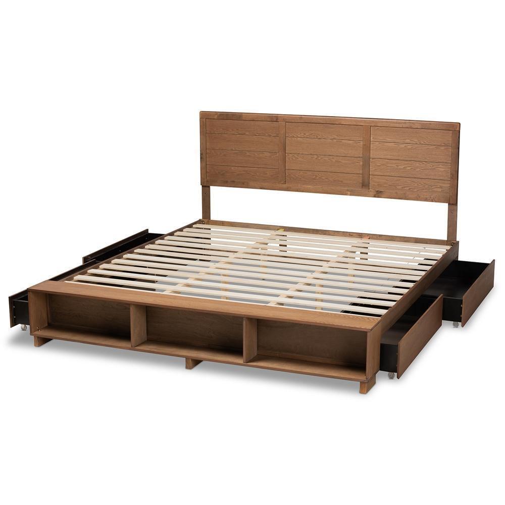 Alba Modern Transitional Ash Walnut Brown Finished Wood King Size 4-Drawer Platform Storage Bed with Built-In Shelves FredCo