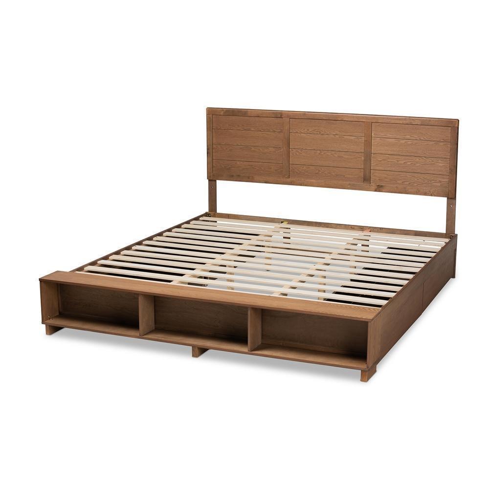 Alba Modern Transitional Ash Walnut Brown Finished Wood King Size 4-Drawer Platform Storage Bed with Built-In Shelves FredCo