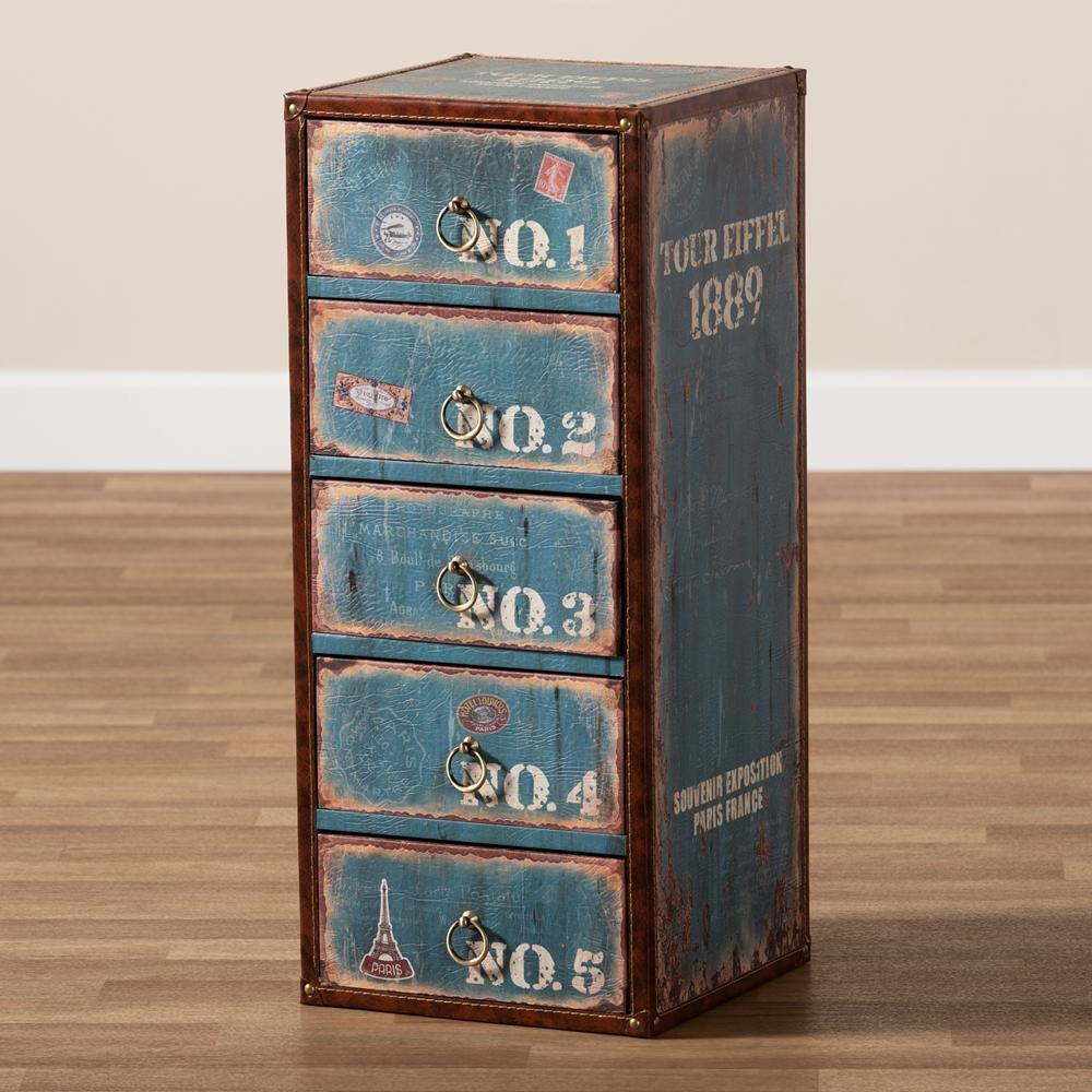 Alba Vintage Rustic French Inspired Blue Finished Wood 5-Drawer Accent Storage Cabinet FredCo