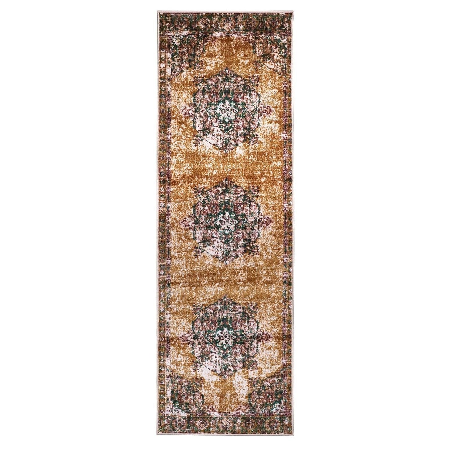 Aldrich Area Rug, Oriental Medallion Pattern, Distressed Finish, Non-Slip, Foam Backing FredCo