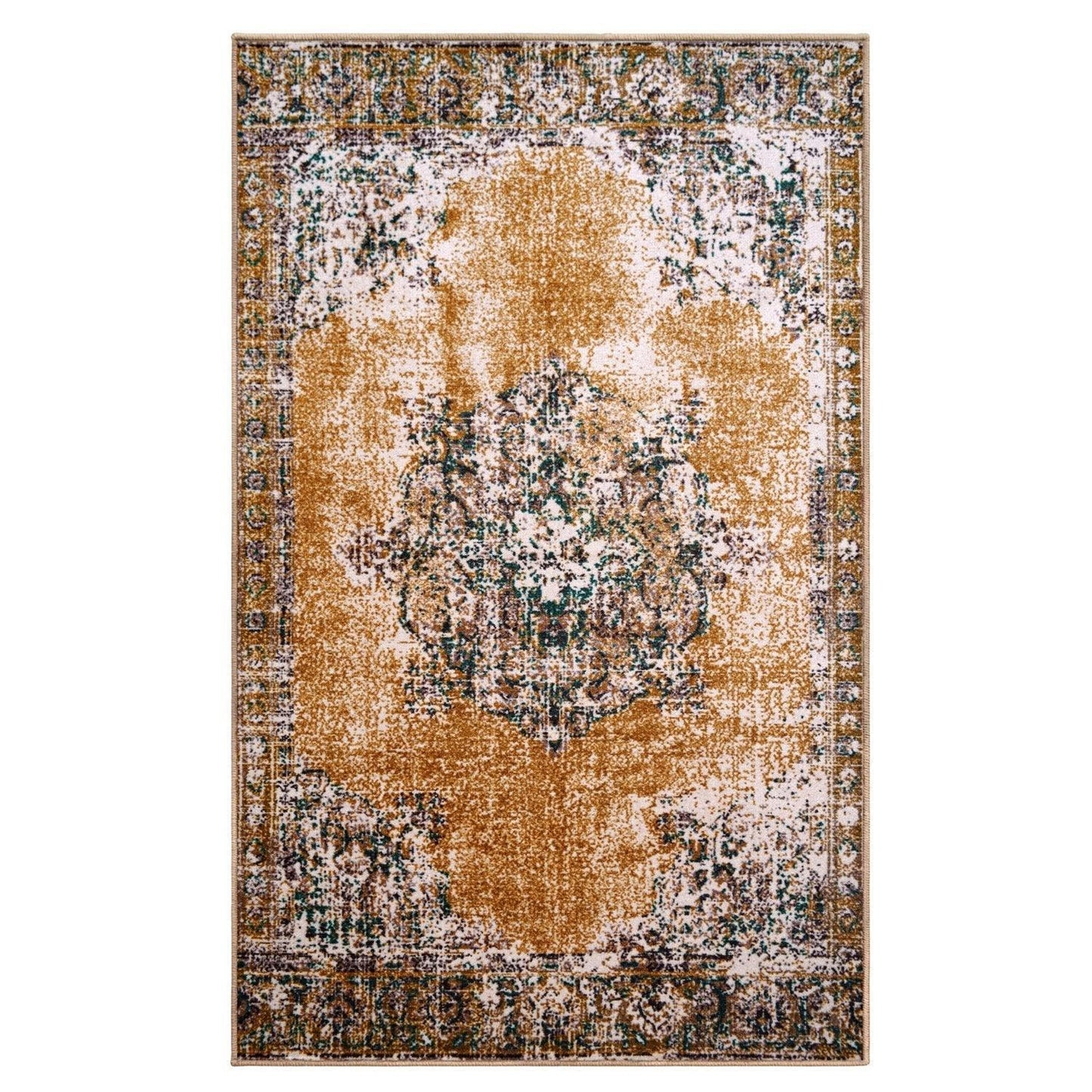 Aldrich Area Rug, Oriental Medallion Pattern, Distressed Finish, Non-Slip, Foam Backing FredCo
