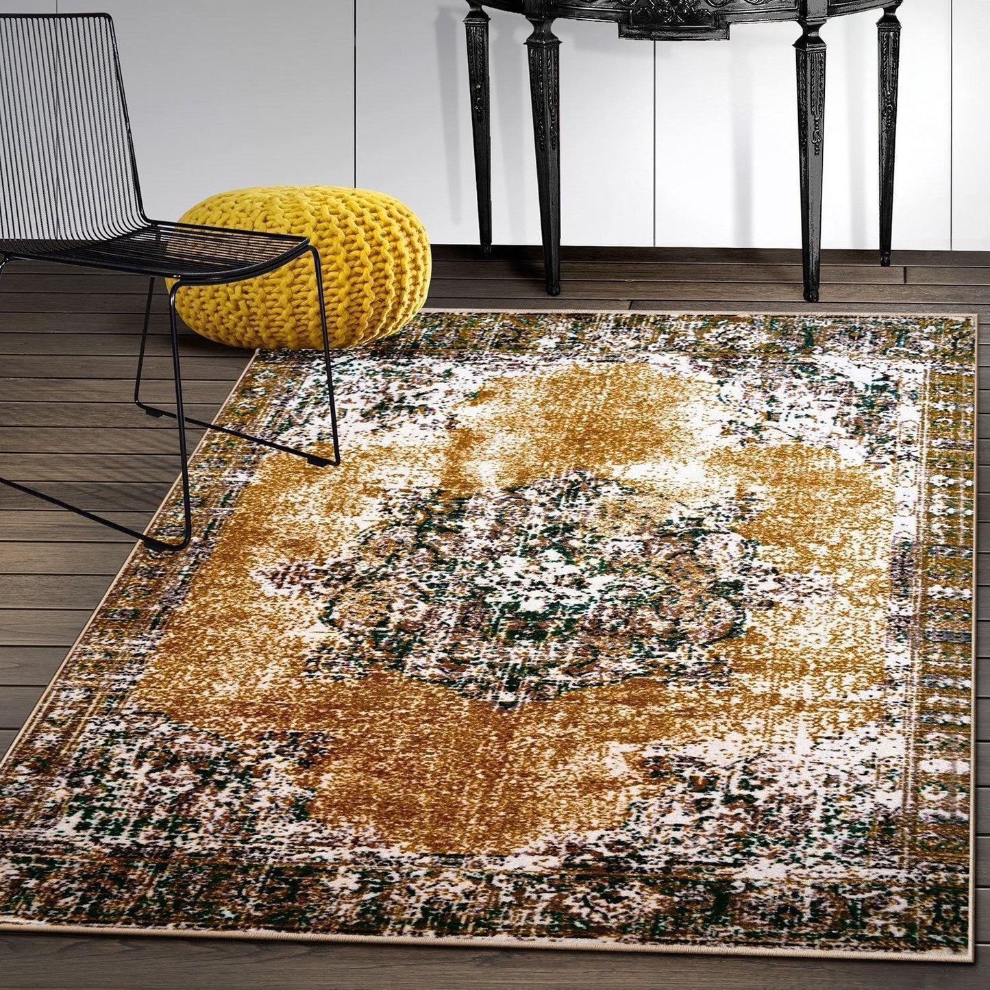 Aldrich Area Rug, Oriental Medallion Pattern, Distressed Finish, Non-Slip, Foam Backing FredCo