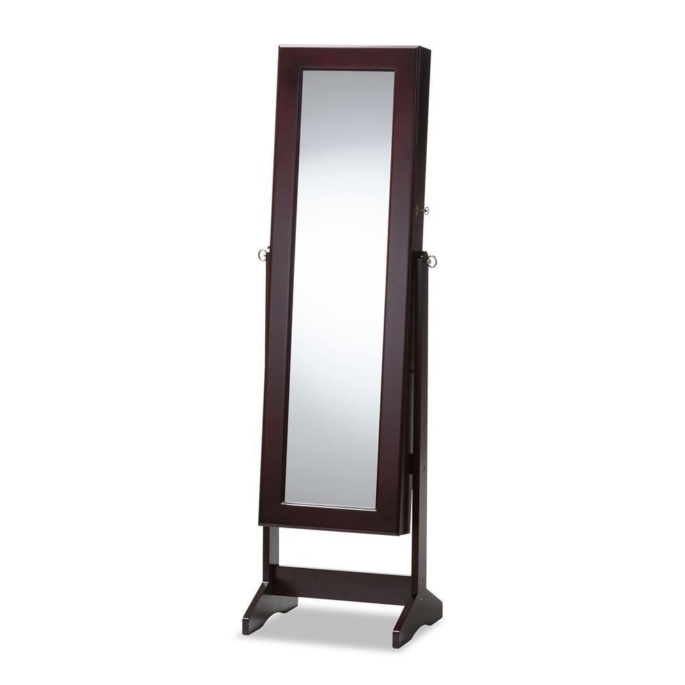 Alena Brown Finishing Wood Free Standing Cheval Mirror Jewelry Armoire FredCo