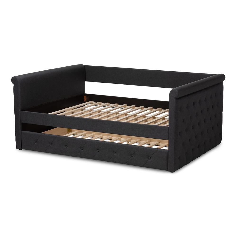 Alena Modern and Contemporary Dark Grey Fabric Upholstered Queen Size Daybed with Trundle FredCo