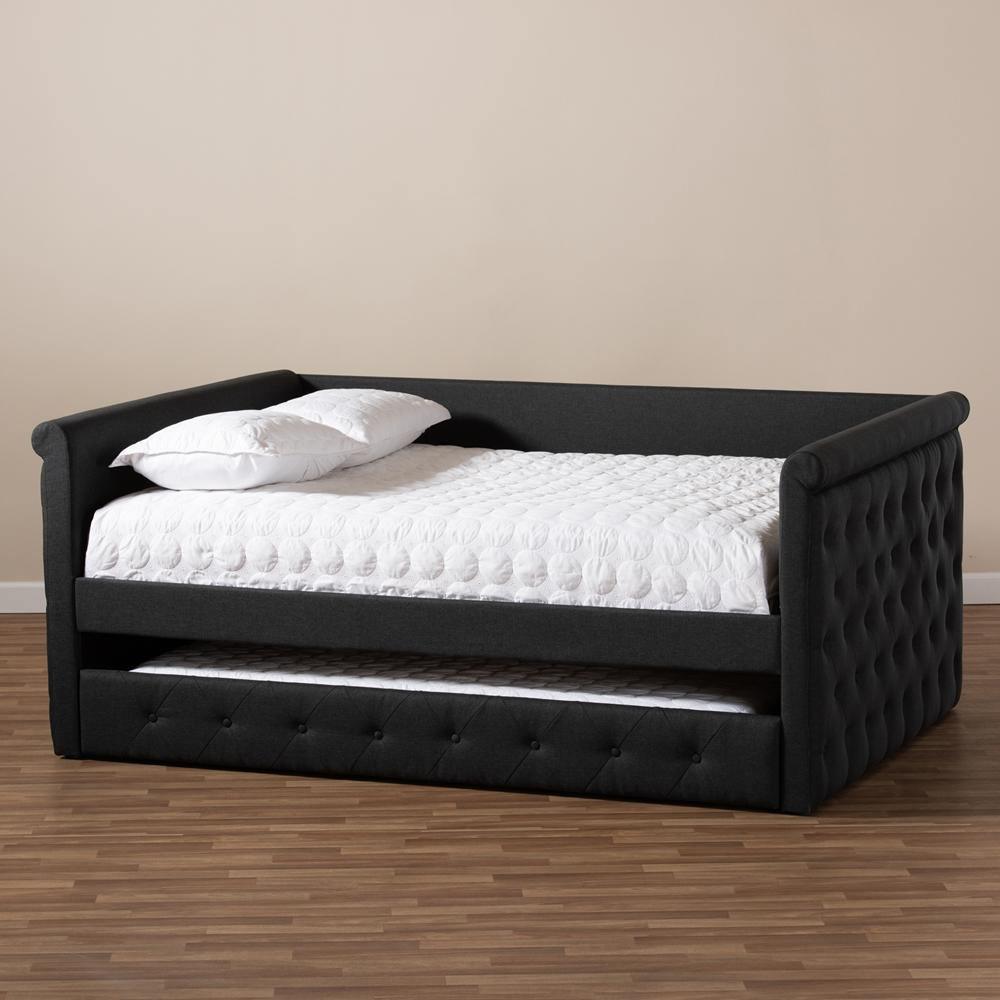 Alena Modern and Contemporary Dark Grey Fabric Upholstered Queen Size Daybed with Trundle FredCo