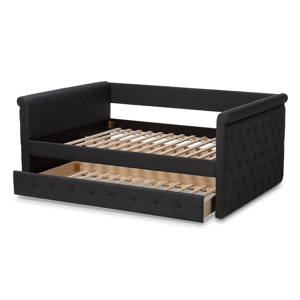 Alena Modern and Contemporary Dark Grey Fabric Upholstered Queen Size Daybed with Trundle FredCo