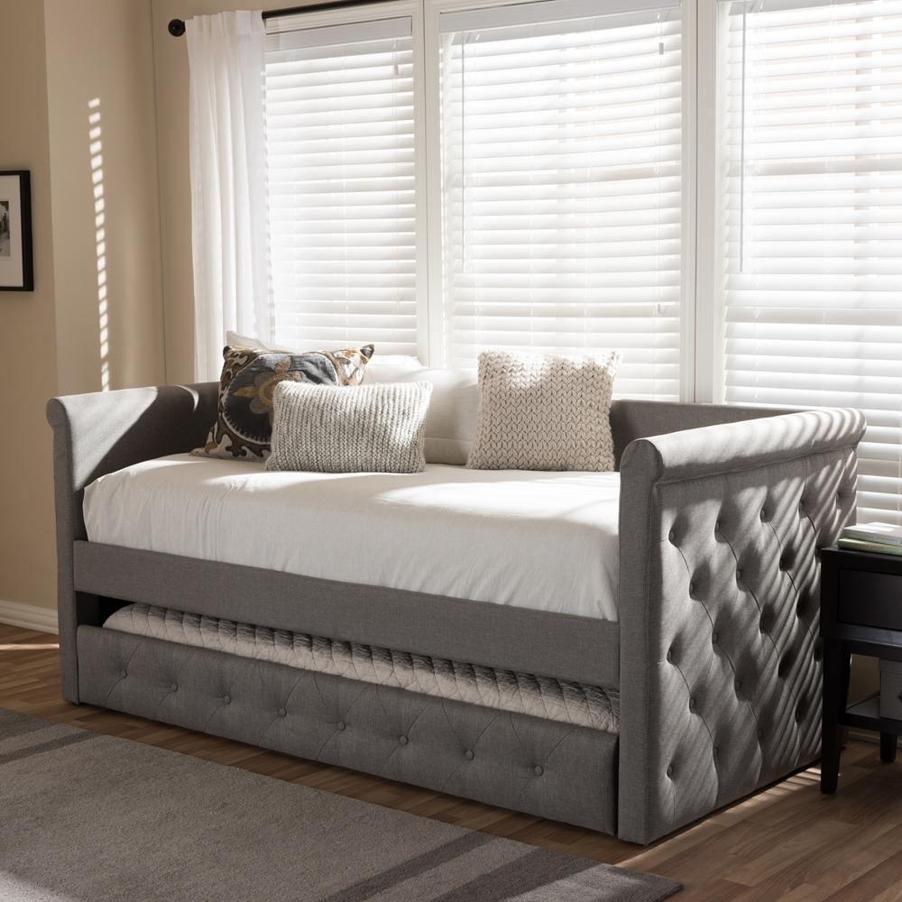 Alena Modern and Contemporary Light Grey Fabric Daybed with Trundle FredCo