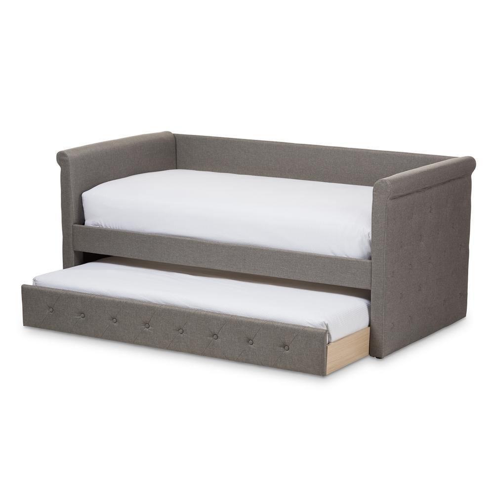 Alena Modern and Contemporary Light Grey Fabric Daybed with Trundle FredCo