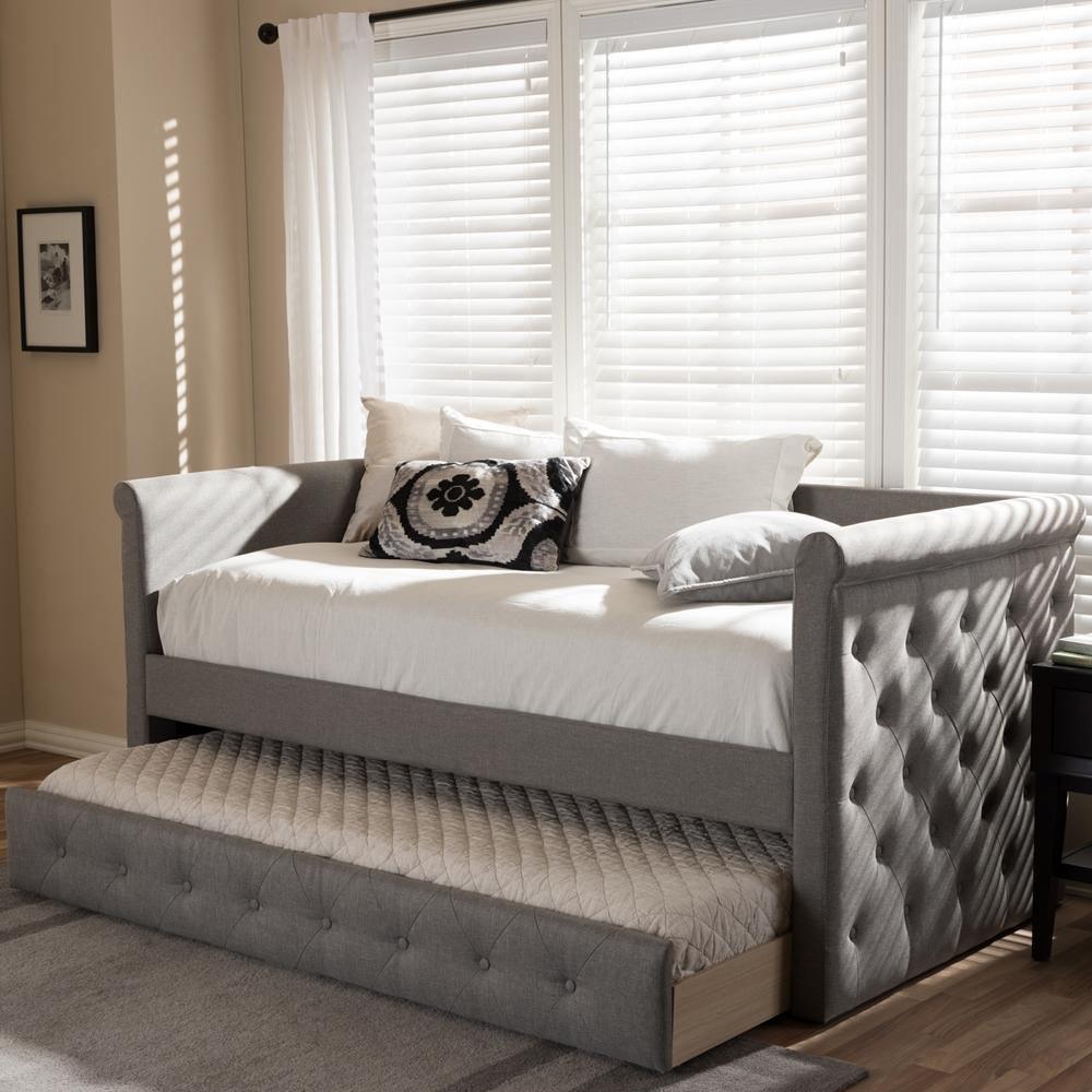 Alena Modern and Contemporary Light Grey Fabric Daybed with Trundle FredCo