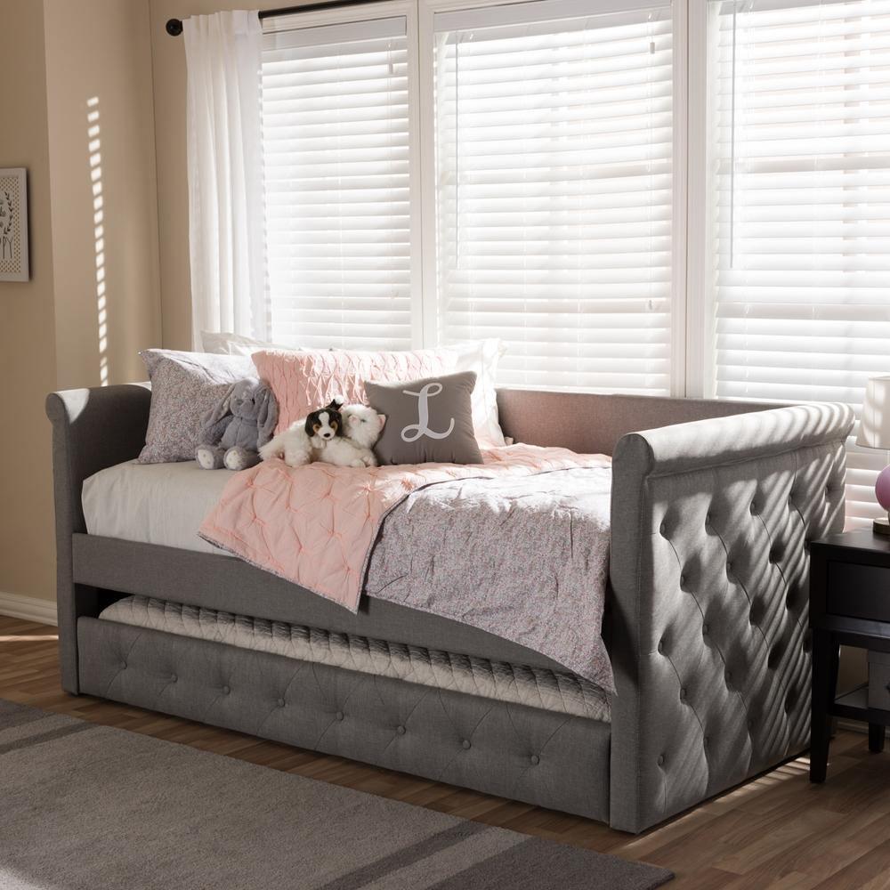 Alena Modern and Contemporary Light Grey Fabric Daybed with Trundle FredCo