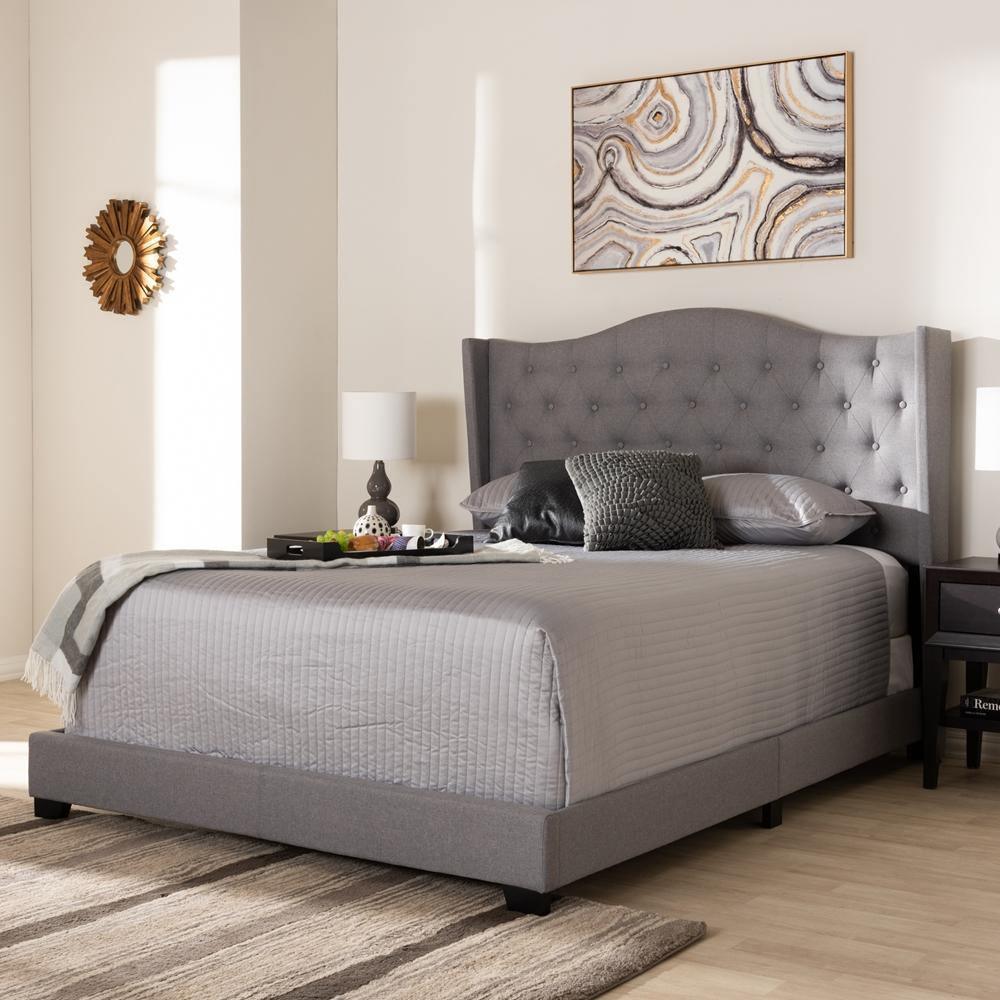 Alesha Modern and Contemporary Grey Fabric Upholstered King Size Bed FredCo