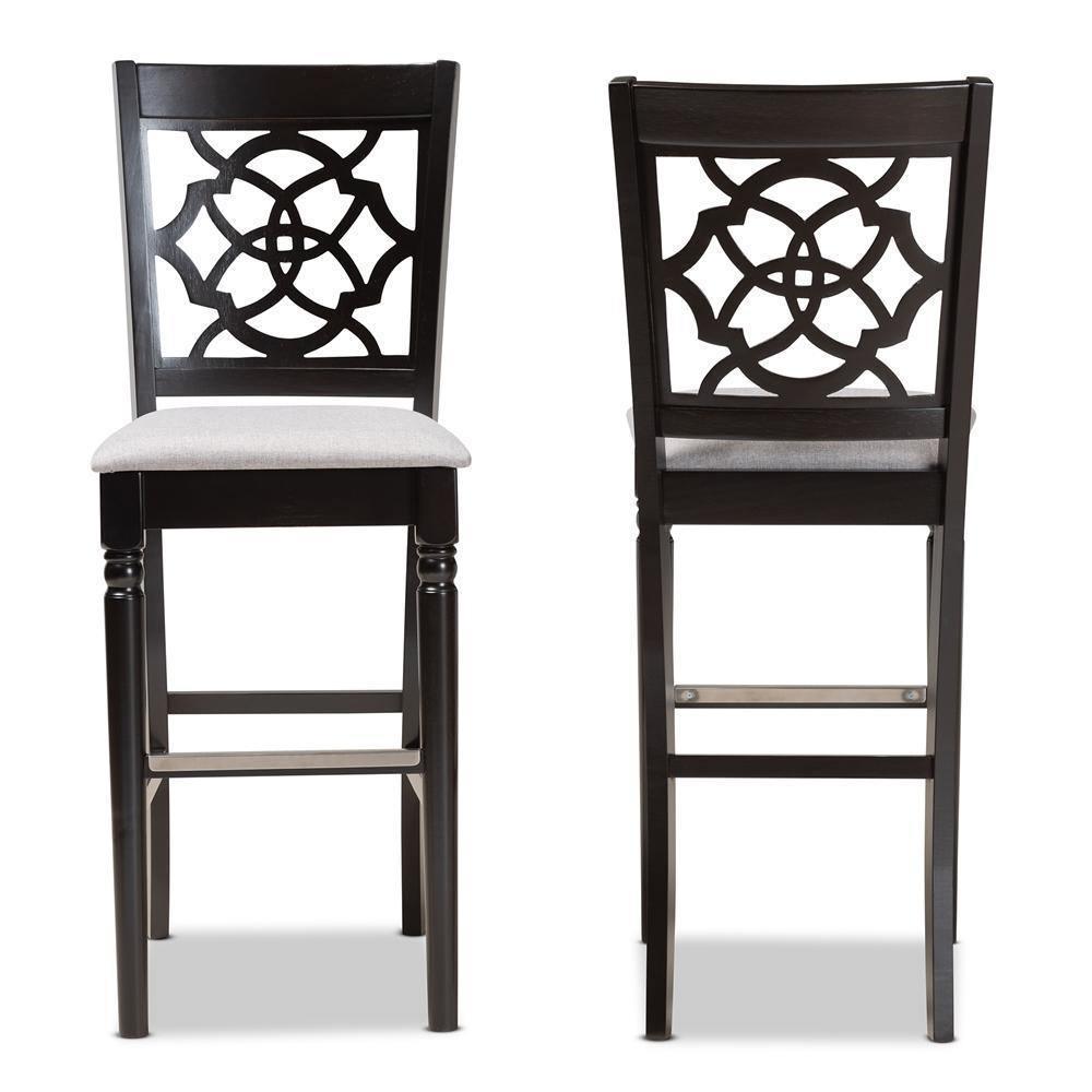Alexandra Modern and Contemporary Grey Fabric Upholstered and Espresso Brown Finished Wood 2-Piece Bar Stool Set FredCo