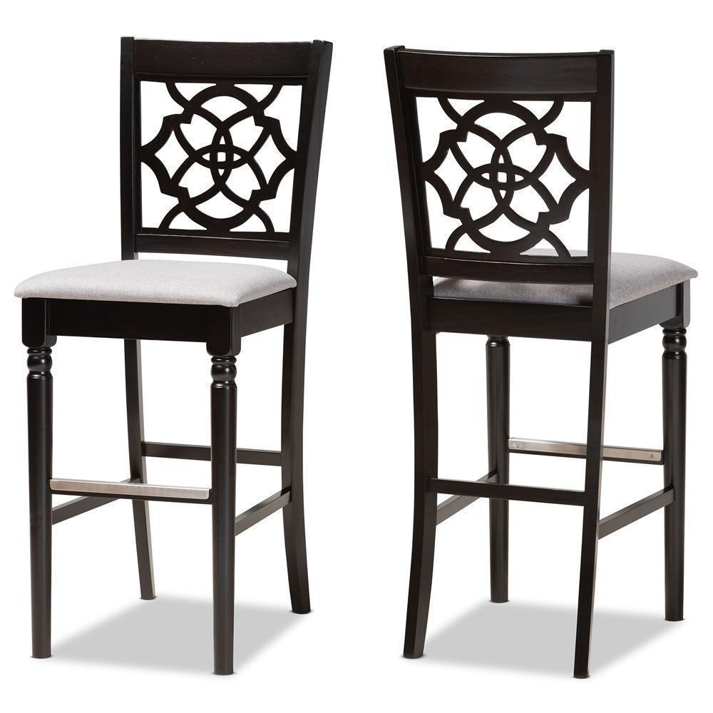 Alexandra Modern and Contemporary Grey Fabric Upholstered and Espresso Brown Finished Wood 2-Piece Bar Stool Set FredCo