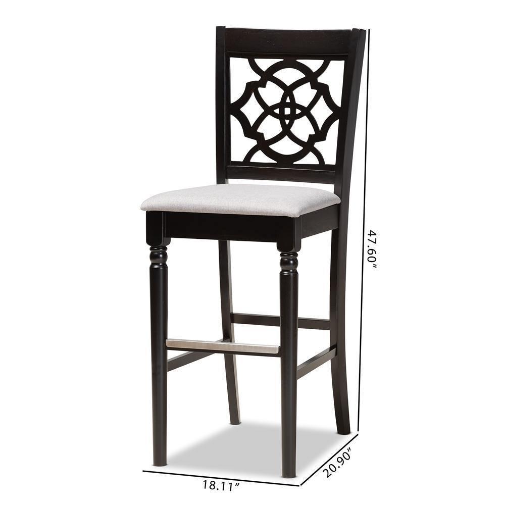 Alexandra Modern and Contemporary Grey Fabric Upholstered and Espresso Brown Finished Wood 2-Piece Bar Stool Set FredCo