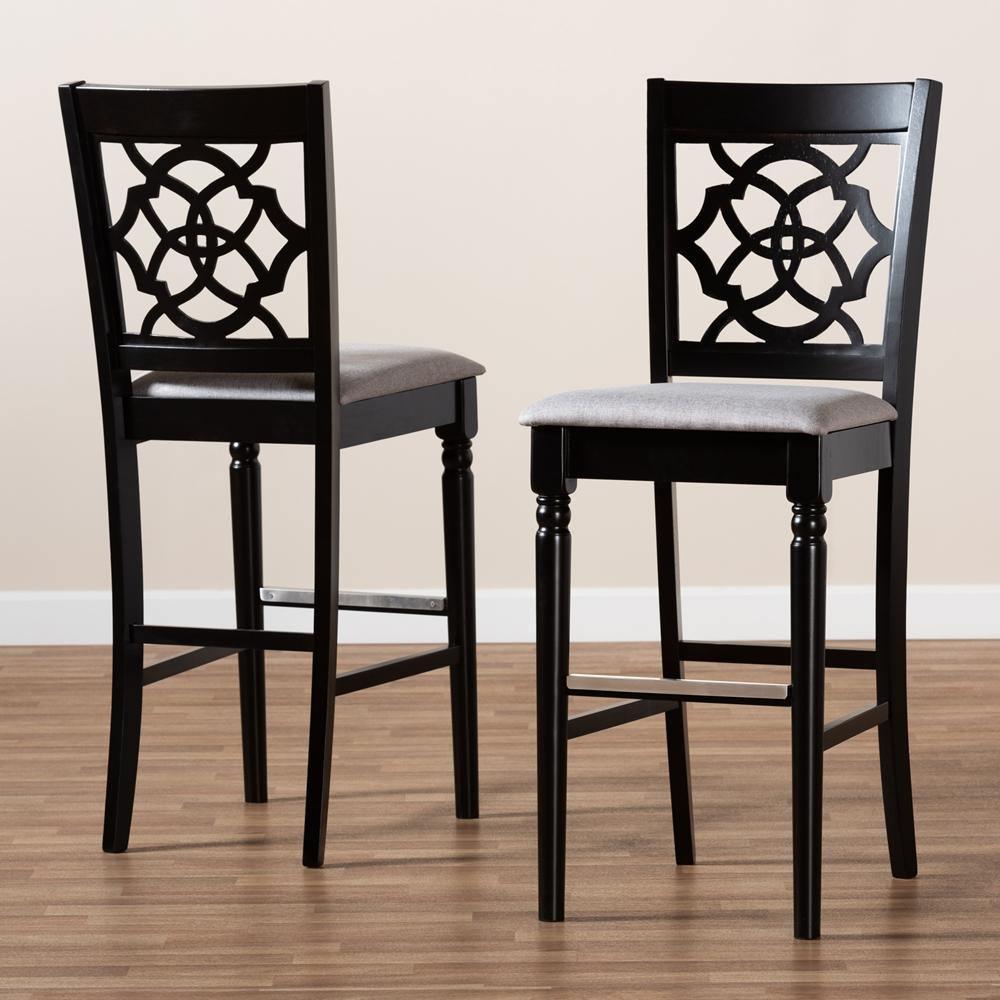 Alexandra Modern and Contemporary Grey Fabric Upholstered and Espresso Brown Finished Wood 2-Piece Bar Stool Set FredCo