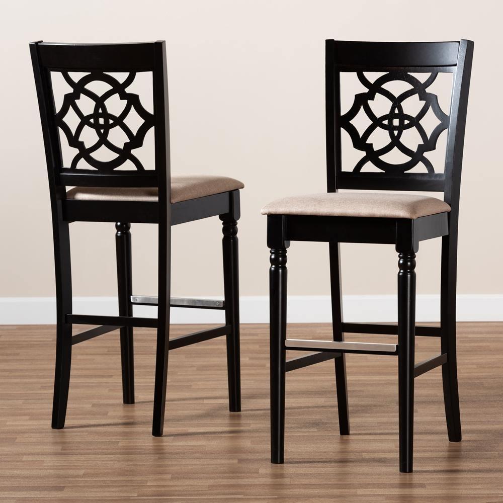 Alexandra Modern and Contemporary Sand Fabric Upholstered and Espresso Brown Finished Wood 2-Piece Bar Stool Set FredCo