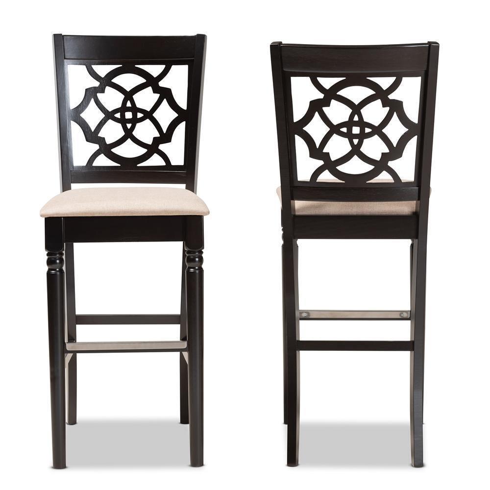 Alexandra Modern and Contemporary Sand Fabric Upholstered and Espresso Brown Finished Wood 2-Piece Bar Stool Set FredCo