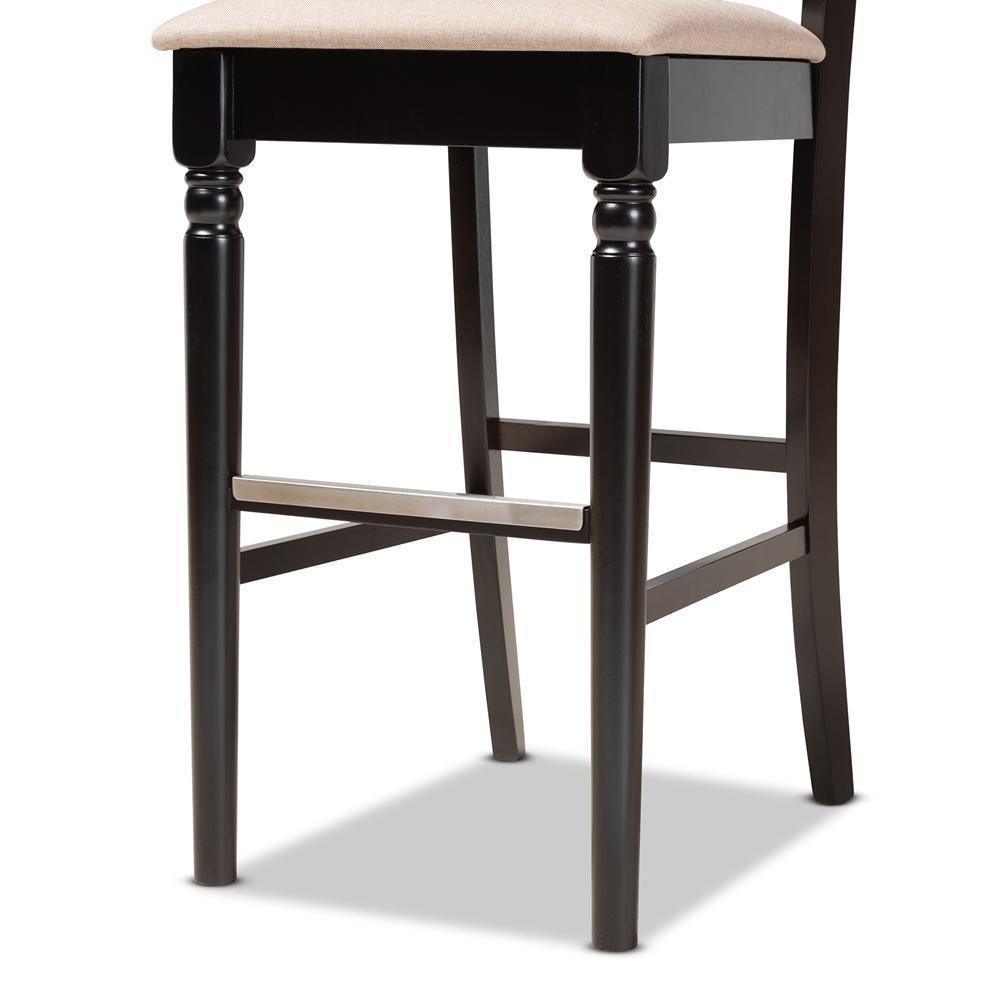 Alexandra Modern and Contemporary Sand Fabric Upholstered and Espresso Brown Finished Wood 2-Piece Bar Stool Set FredCo
