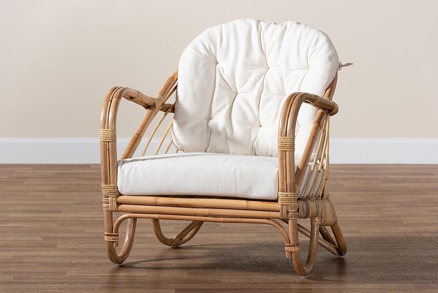 Aliane Modern Bohemian Natural Brown Antique Rattan Armchair FredCo