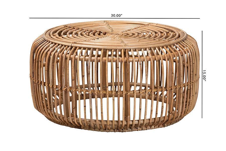 Aliane Modern Bohemian Natural Brown Antique Rattan Coffee Table FredCo