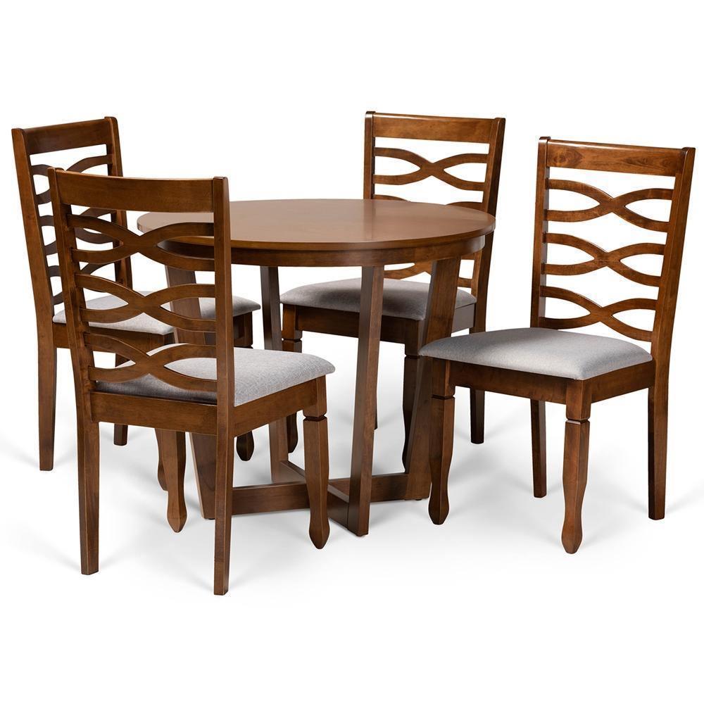 Alicia Modern and Contemporary Grey Fabric Upholstered and Walnut Brown Finished Wood 5-Piece Dining Set FredCo
