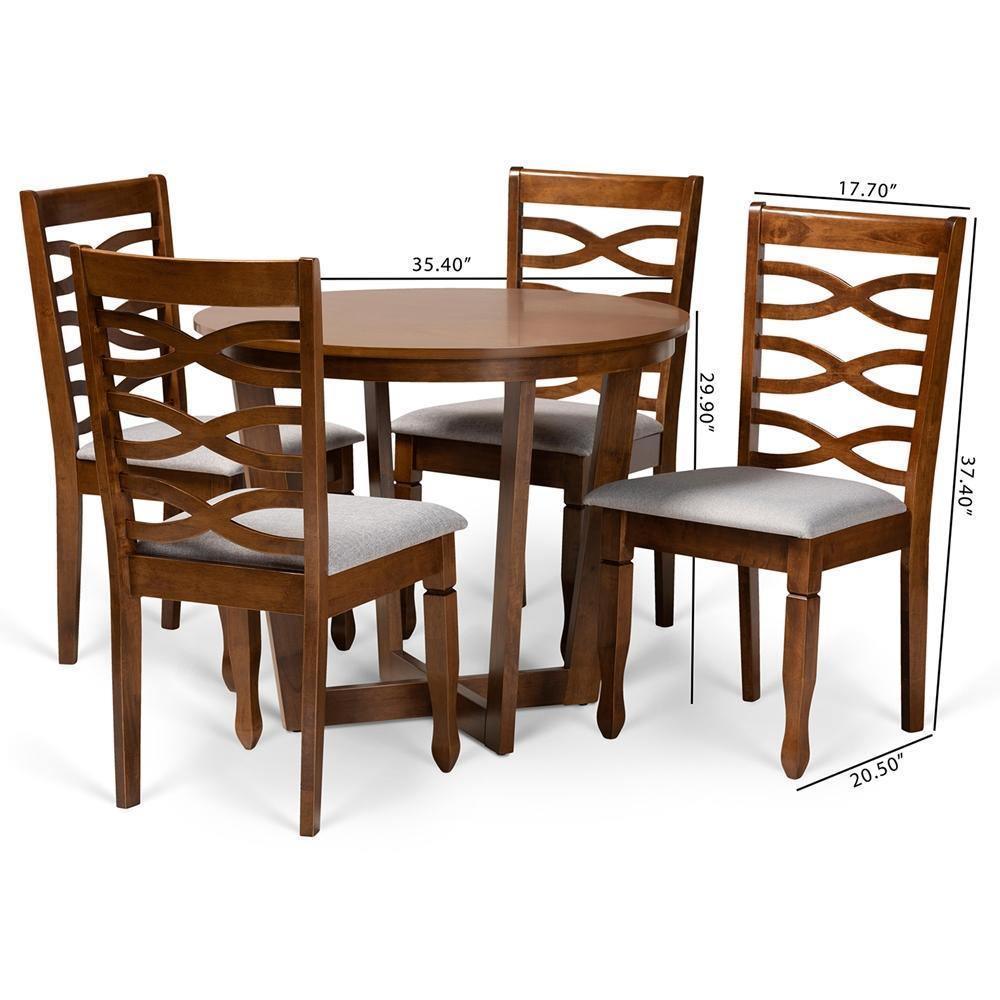 Alicia Modern and Contemporary Grey Fabric Upholstered and Walnut Brown Finished Wood 5-Piece Dining Set FredCo