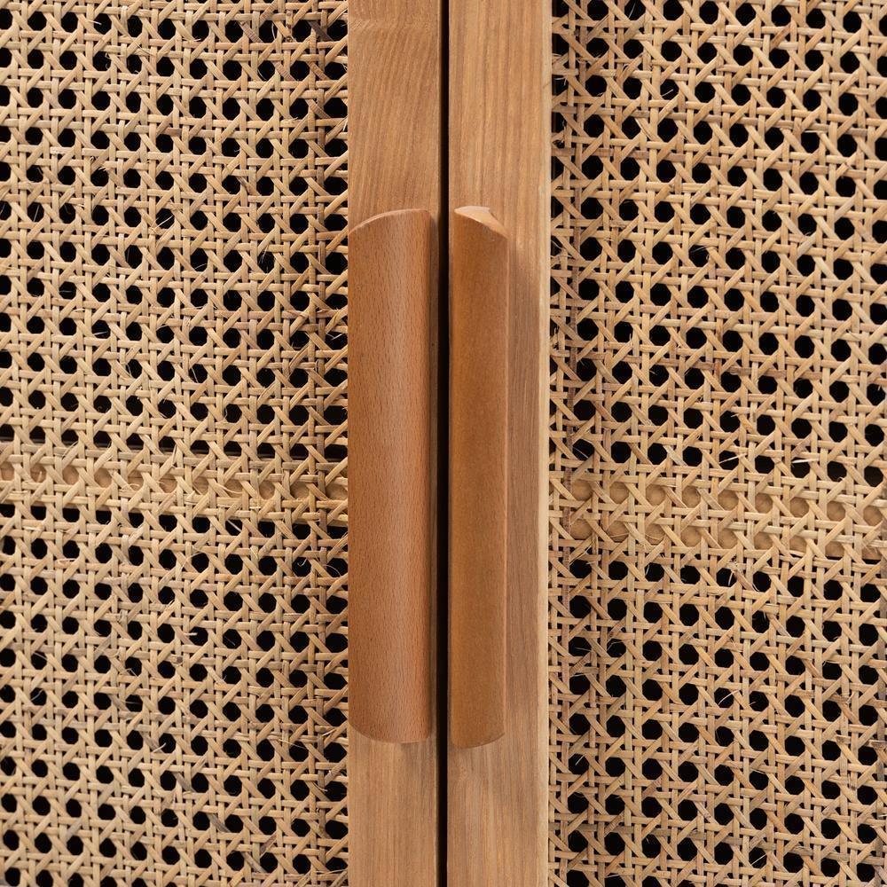 Alina Mid-Century Modern Medium Oak Finished Wood and Rattan 2-Door Accent Storage Cabinet FredCo