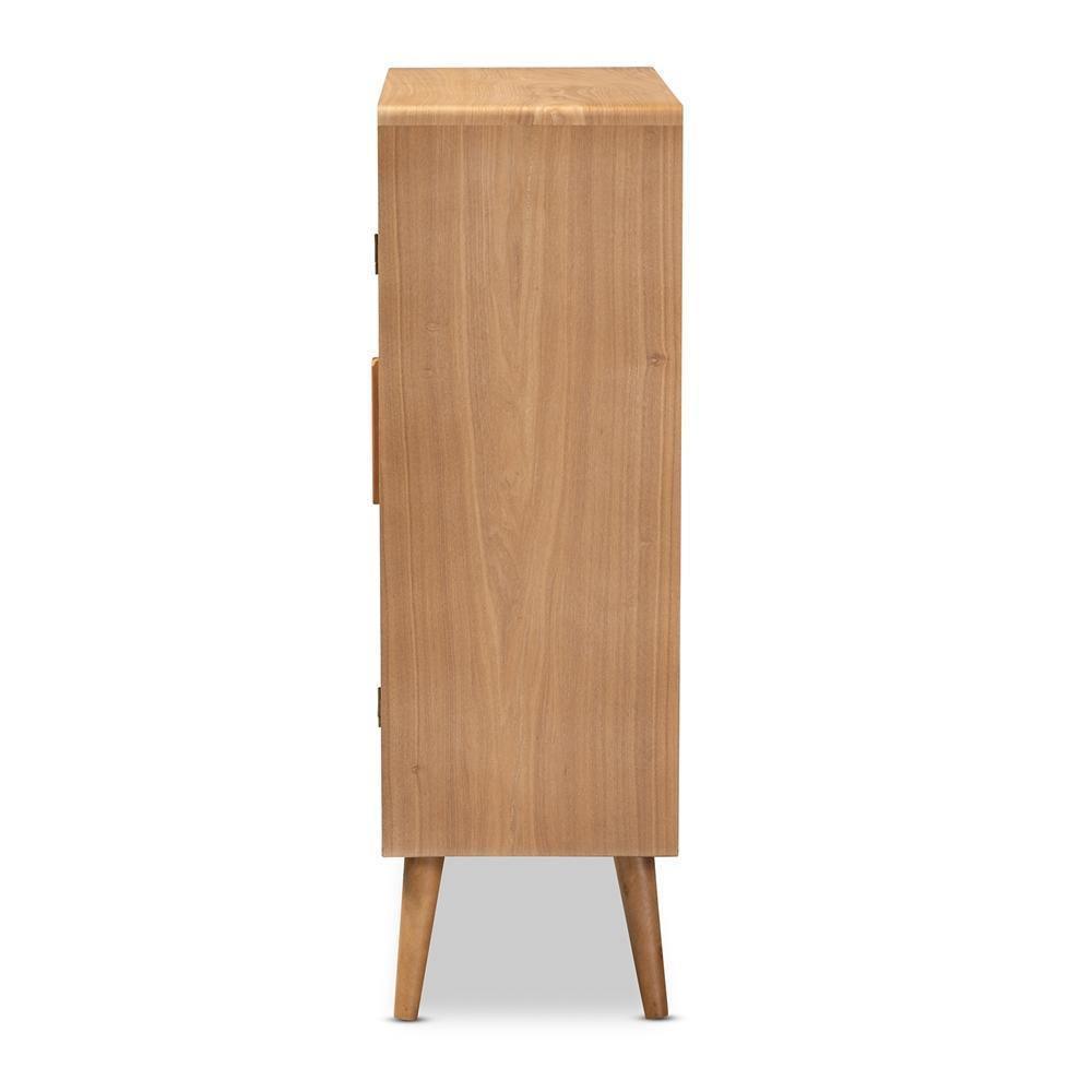 Alina Mid-Century Modern Medium Oak Finished Wood and Rattan 2-Door Accent Storage Cabinet FredCo