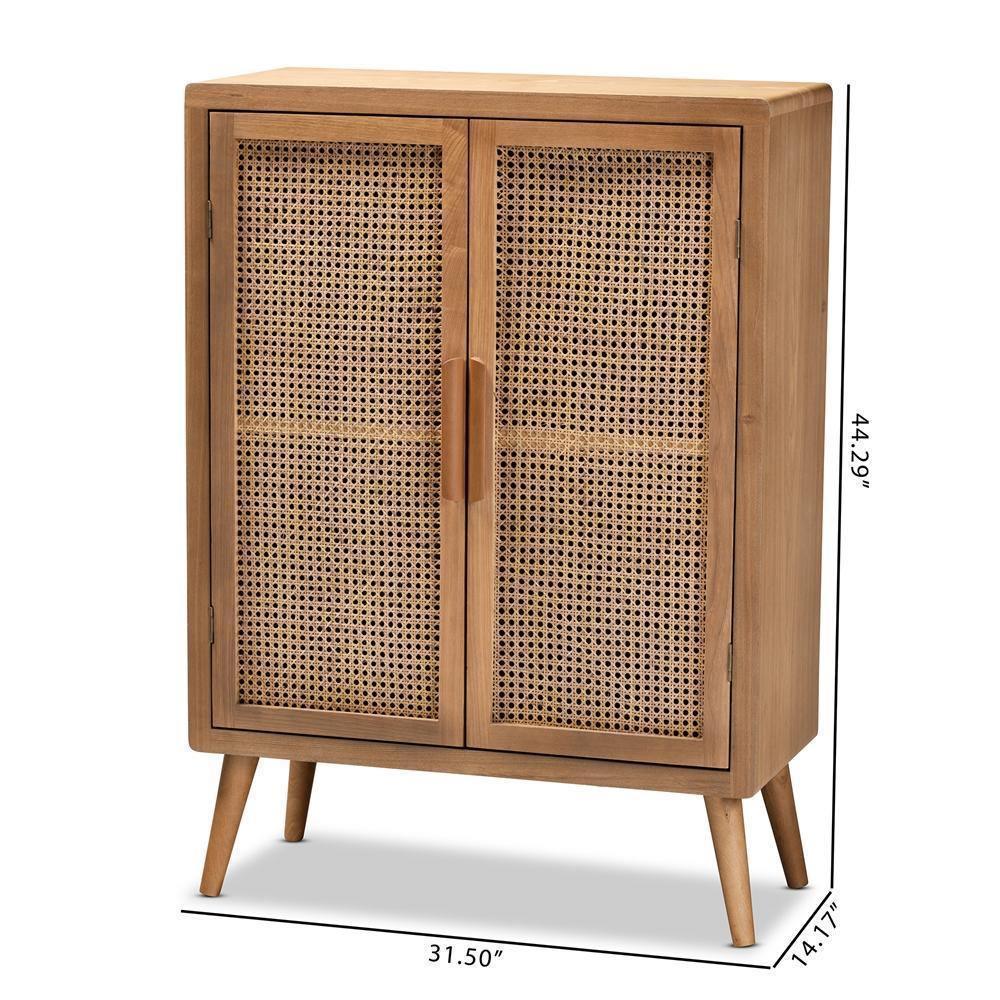 Alina Mid-Century Modern Medium Oak Finished Wood and Rattan 2-Door Accent Storage Cabinet FredCo