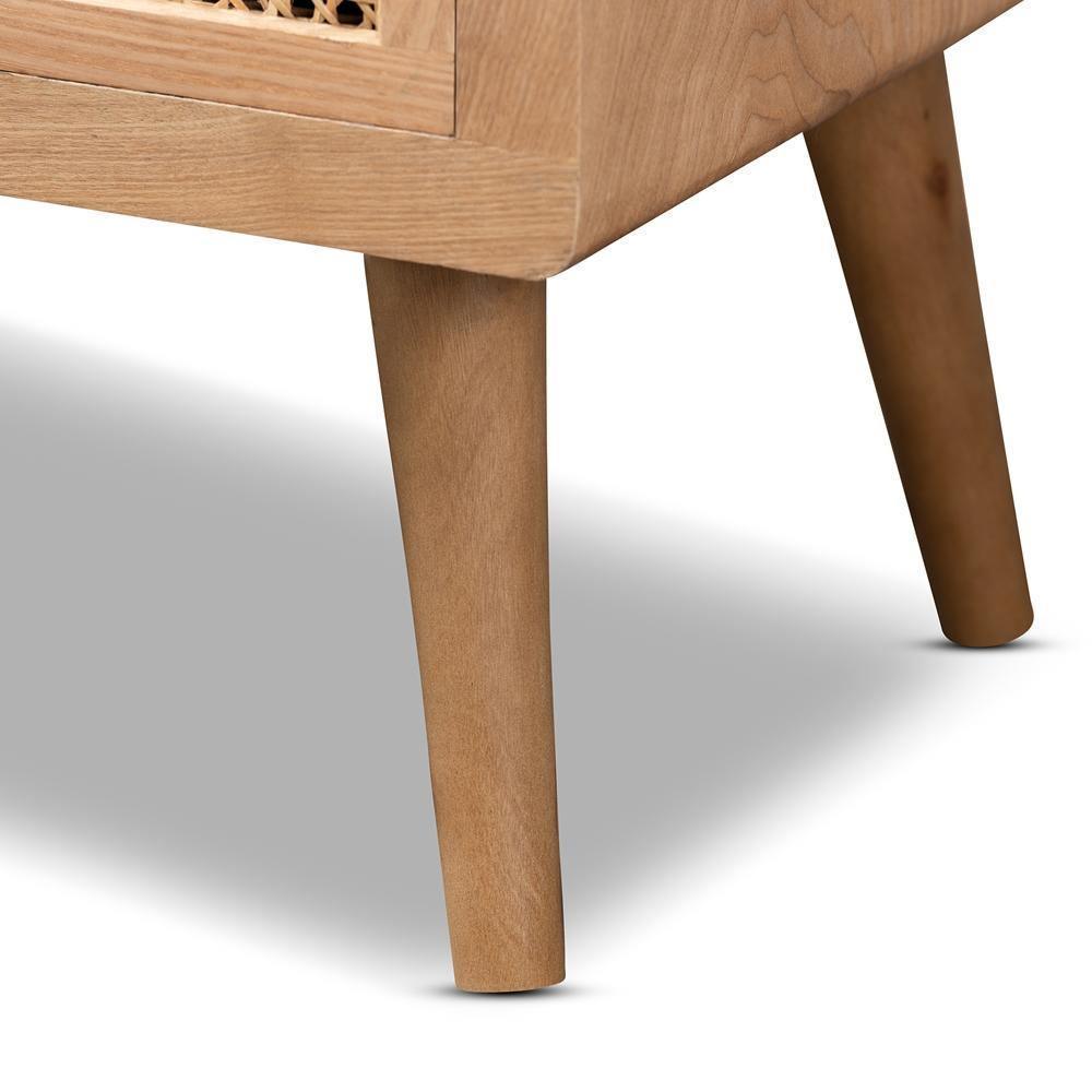 Alina Mid-Century Modern Medium Oak Finished Wood and Rattan 4-Drawer Accent Storage Cabinet FredCo