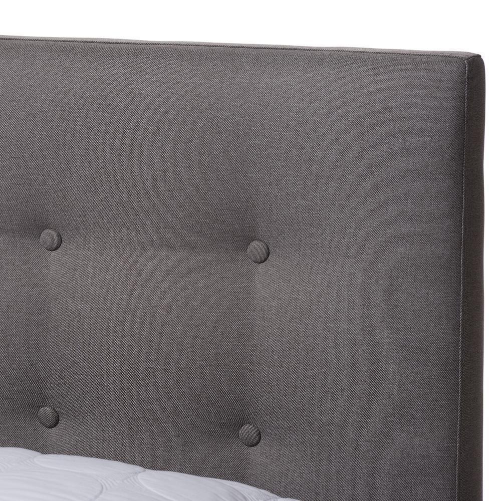 Alinia Mid-century Retro Modern Grey Fabric Upholstered Walnut Wood King Size Platform Bed FredCo
