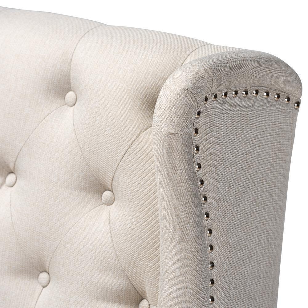 Alira Modern and Contemporary Beige Fabric Upholstered Walnut Finished Wood Button Tufted Bar Stool Bench FredCo